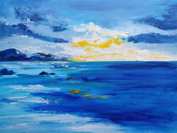 When the sun meets the cobalt sea seascape painting on canvas - 12x16 in | 30x40 cm