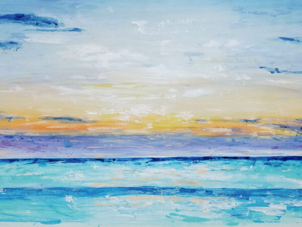 Bright blue yellow seascape painting on canvas - 12x16 in | 30x40 cm