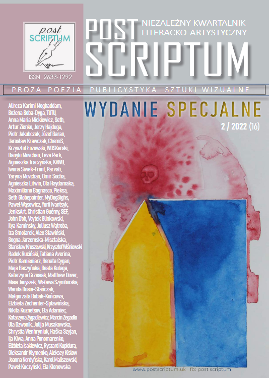 Publication in Polish magazine of Literature & the Arts POST SCRIPTUM, Special Issue, 2022