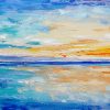 Bright blue yellow seascape painting on canvas - 12x16 in | 30x40 cm