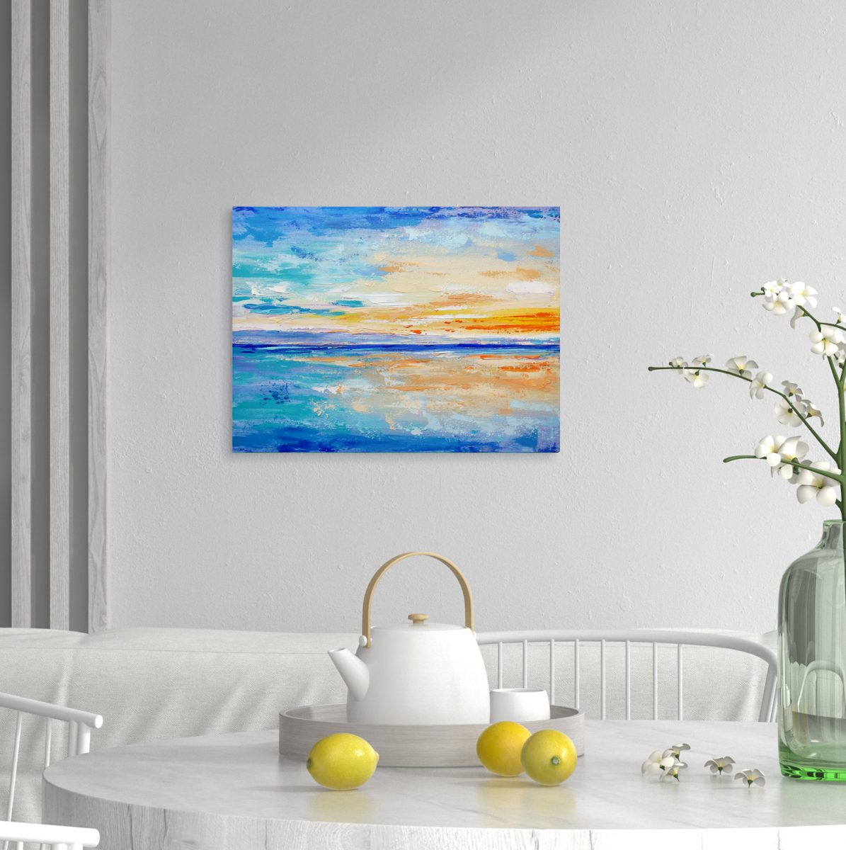 Colorful Seascape Oil Painting, Bright Canvas Art, Living Room