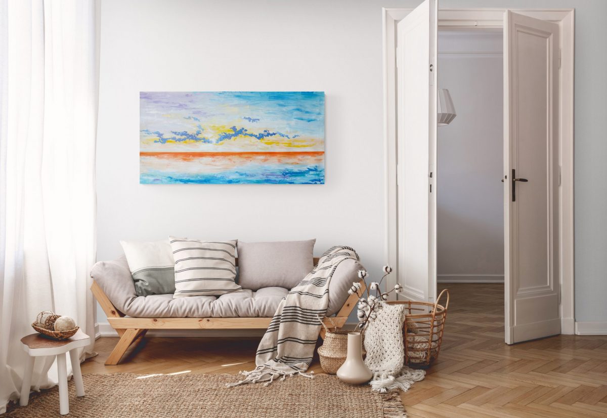 Joyful seascape painting on canvas - 24x48 in | 60x120 cm